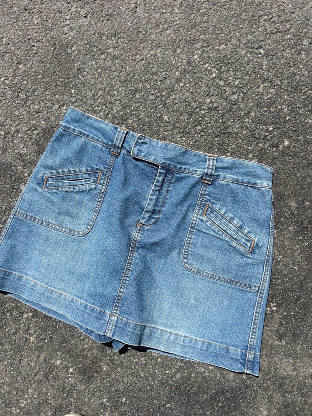 2000s/Y2k Denim Skort with Front Patch Pockets - Light Blue